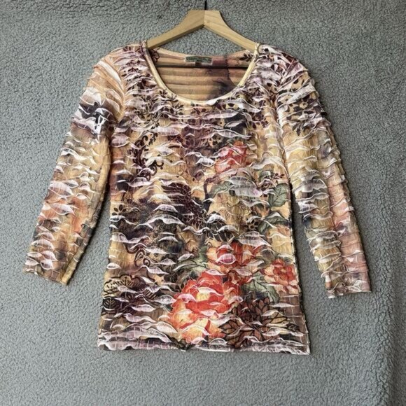 Vintage Suzie Top Petite Small PS Floral Ruffle Art 3/4 Sleeve Y2K Grunge Fairy - Picture 1 of 12